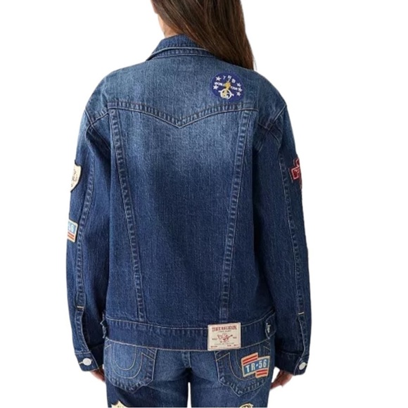 True Religion Oversized Jimmy Trucker Denim Jean Jacket Size Small - Picture 2 of 15